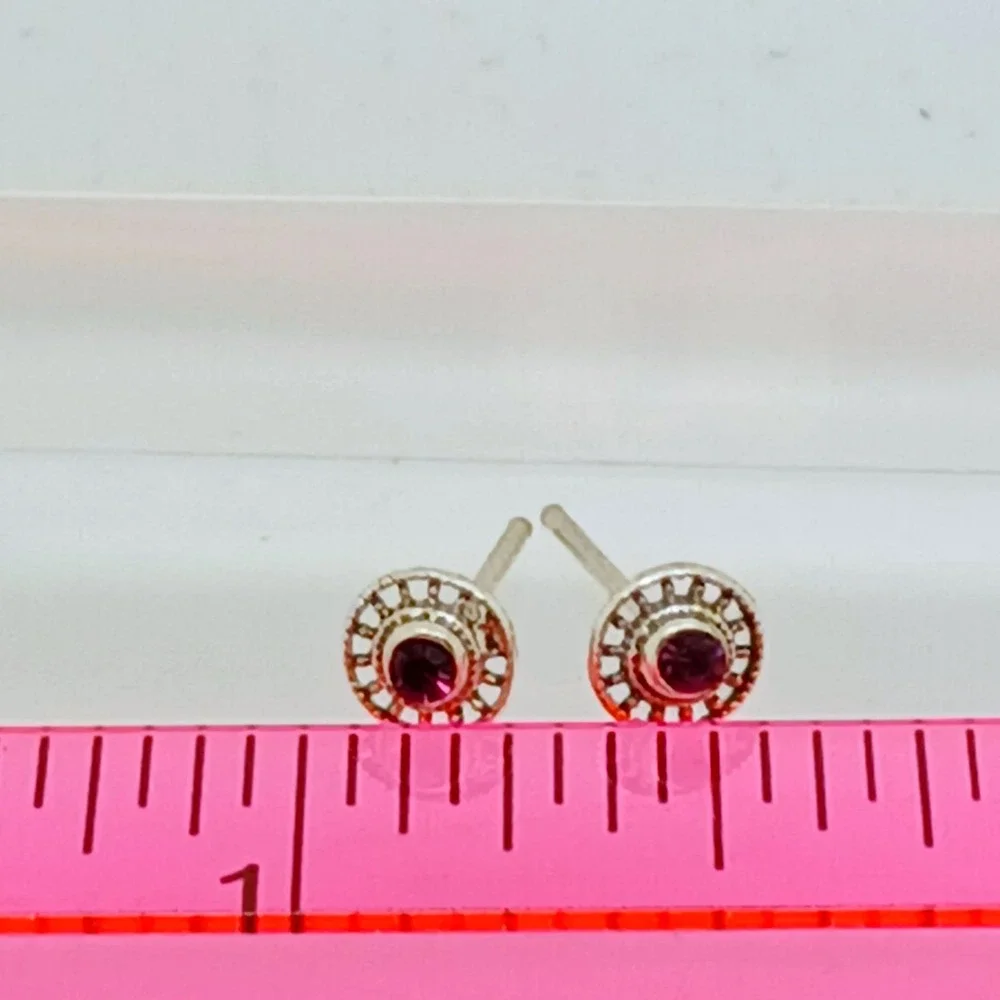 Vintage 925 Sterling Silver Crystal Sunburst‎ Round Stud Earrings Boho Sun Wheel